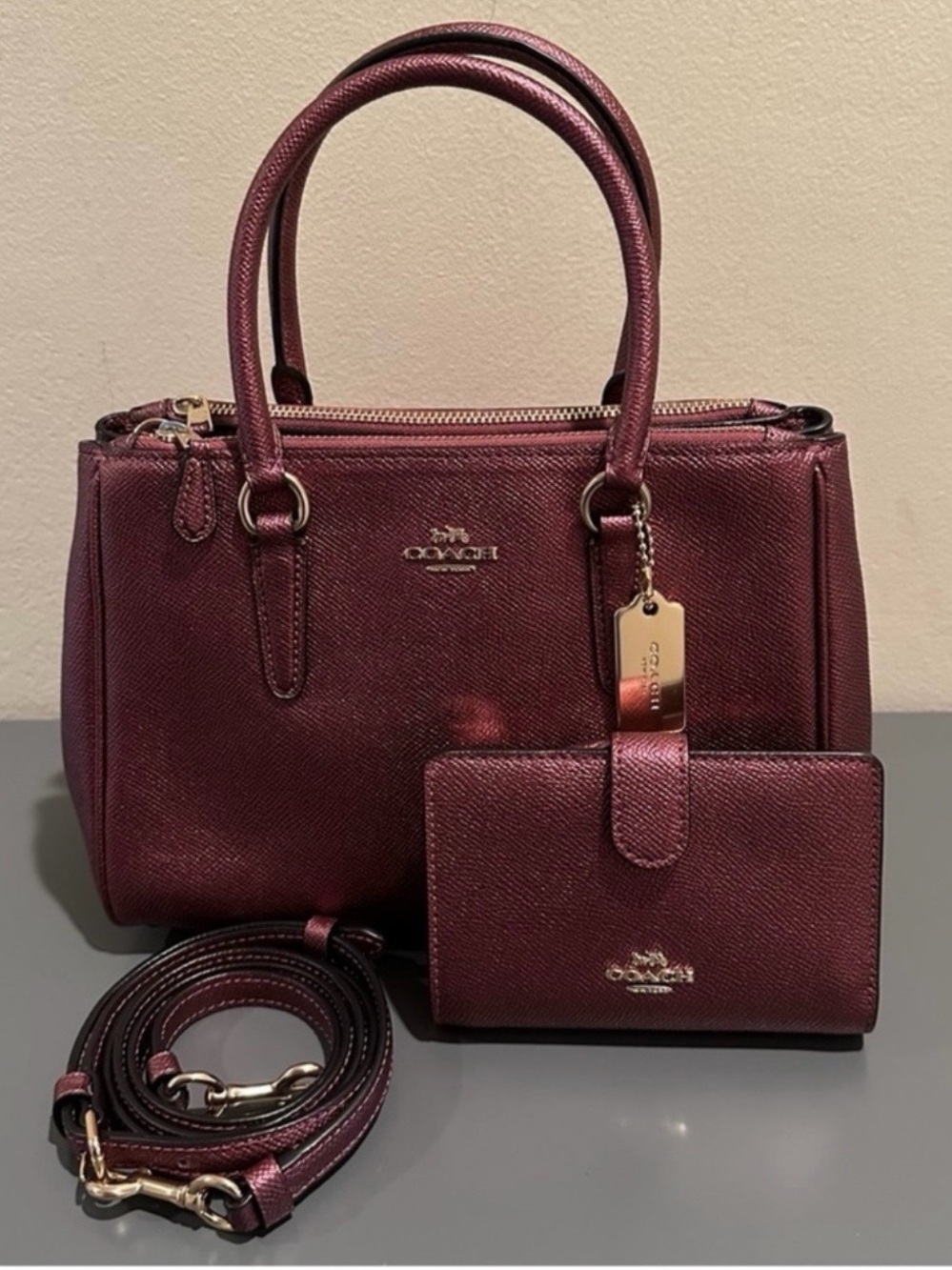 Coach Mini Surrey Satchel & Matching Wallet - Metallic Wine - F67242